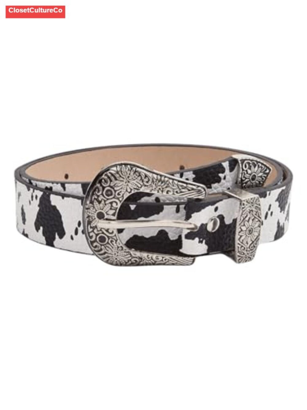 Women's Cow Print Buckle Belt Western Leather Cowgirl Waist Belt